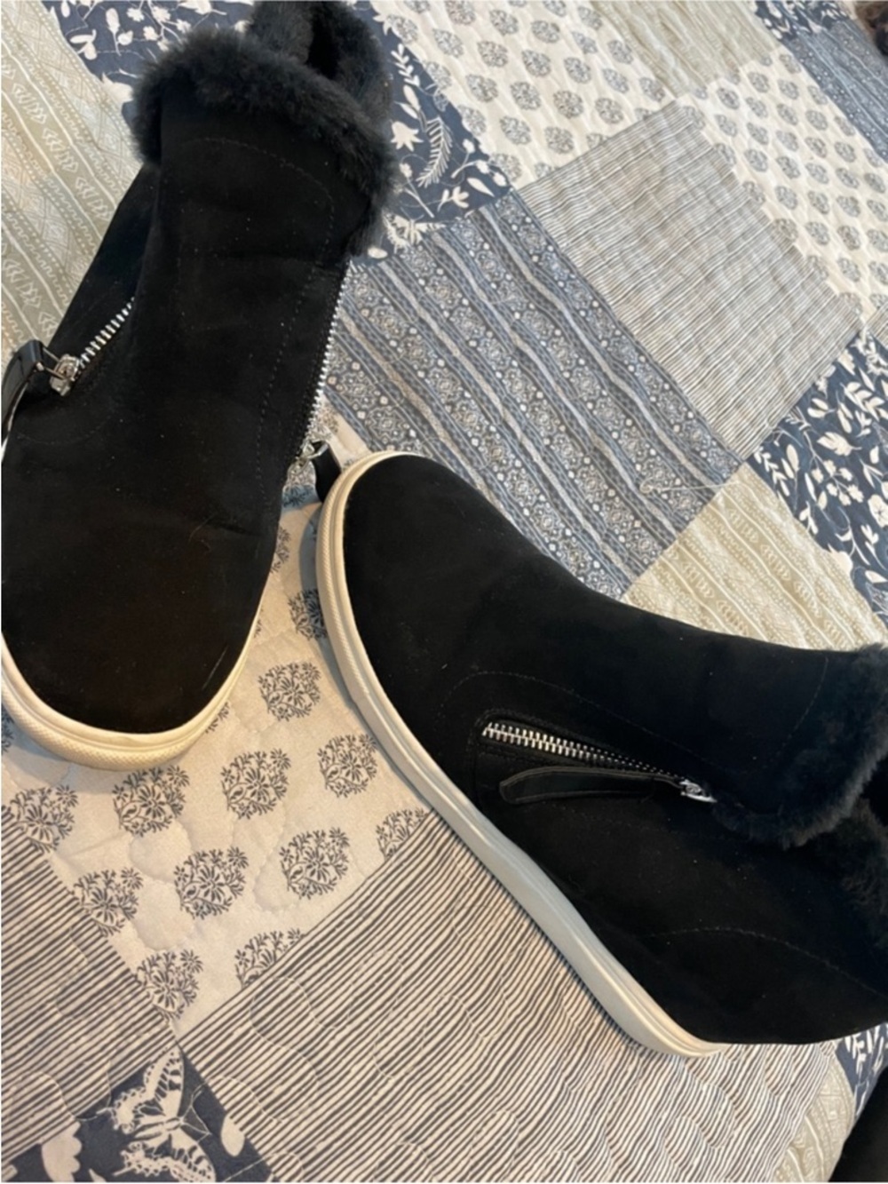 Madden Girl Black Faux Fur-Trim Suede High-Top Boots - Picture 2 of 8